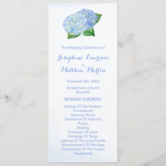 Blue Hydrangeas Waterverf Wedding Programs Programmakaart (Voorkant)