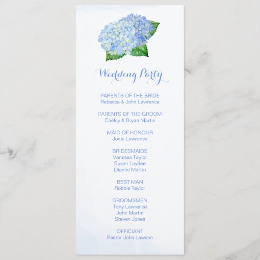 Blue Hydrangeas Waterverf Wedding Programs Programmakaart (Achterkant)