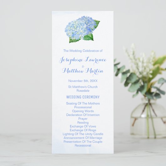Blue Hydrangeas Waterverf Wedding Programs Programmakaart (Staand voorkant)