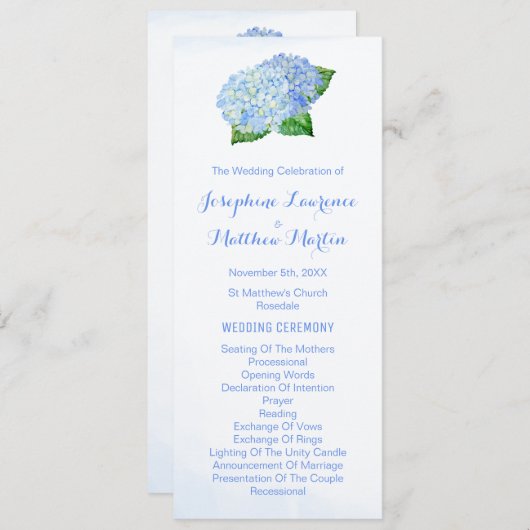 Blue Hydrangeas Waterverf Wedding Programs Programmakaart (Voorkant / Achterkant)