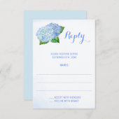 Blue Hydrangeas Waterverf Wedding Reply Cards RSVP Kaartje (Voorkant / Achterkant)