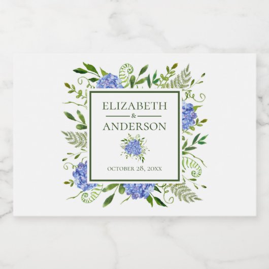 Blue Hydrangeas Waterverf Wedding Sparkling Wijnetiket (Enkel label)