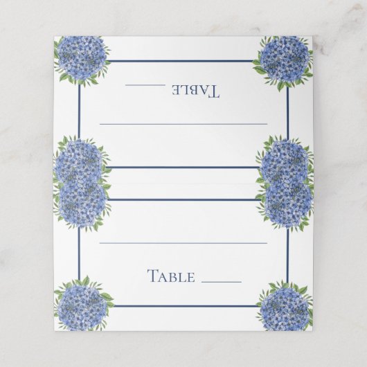 Blue Hydrangeas Waterverf Wedingnummer Plaatskaartje (Buitenkant ongevouwen)