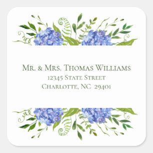 Blue Hydrangeas Wedding Address Vierkante Sticker