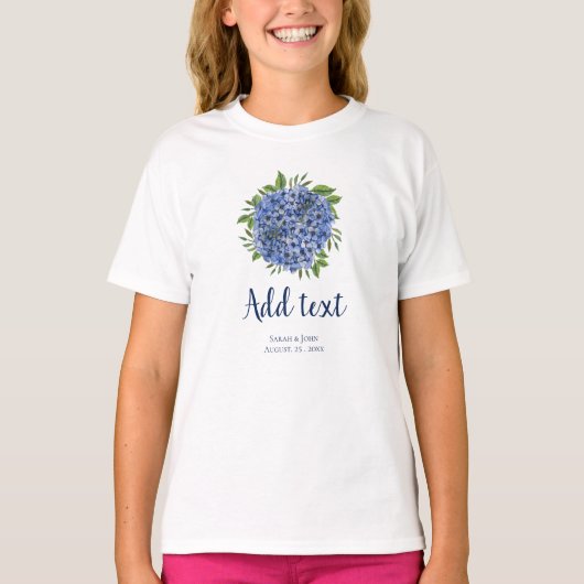 Blue Hydrangeas Wedding Bloemenmeisje T-shirt (Voorkant)
