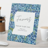 Blue Hydrangeas Wedding Favors Please Take One Reclamebord Met Voetstuk (Insitu)
