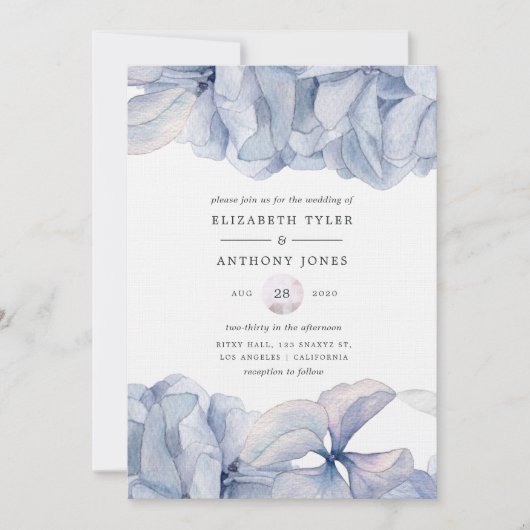 Blue Hydrangeas Wedding Invitation Kaart (Voorkant)