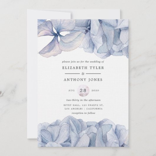 Blue Hydrangeas Wedding Invitation Kaart (Voorkant)