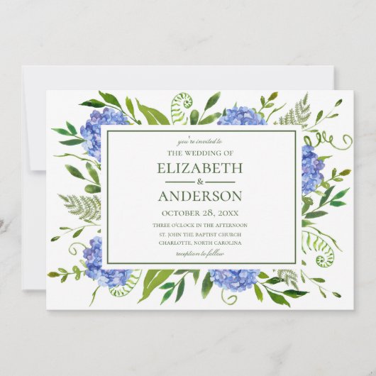 Blue Hydrangeas Wedding Kaart (Voorkant)