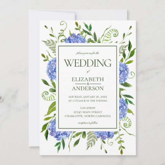 Blue Hydrangeas Wedding Kaart (Voorkant)