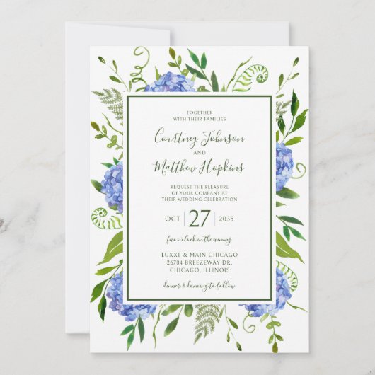 Blue Hydrangeas Wedding Kaart (Voorkant)