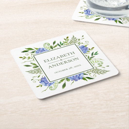 Blue Hydrangeas Wedding Kartonnen Onderzetters (Schuin)