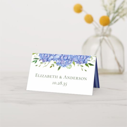 Blue Hydrangeas Wedding Plaatskaartje (Achterkant)