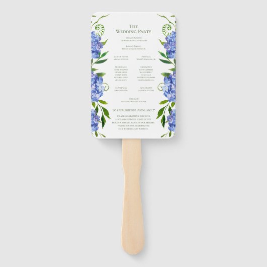 Blue Hydrangeas Wedding Program Handje Fan Handwaaier (Achterkant)