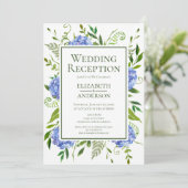 Blue Hydrangeas Wedding Reception Kaart (Staand voorkant)
