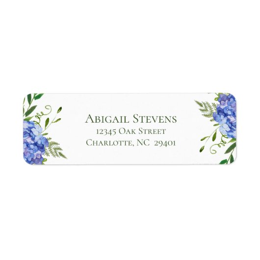 Blue Hydrangeas Wedding Retour Adres Etiket (Voorkant)