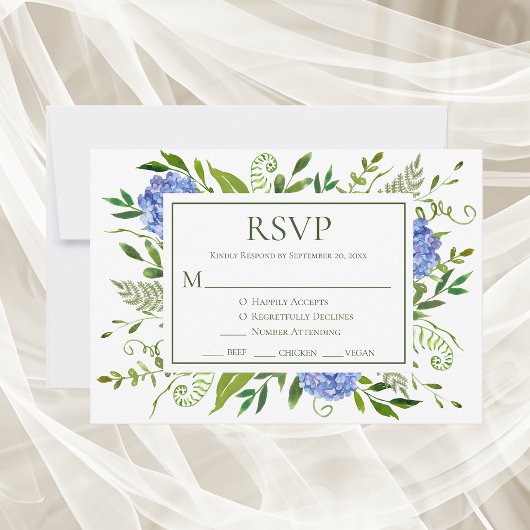 Blue Hydrangeas Wedding RSVP Kaartje