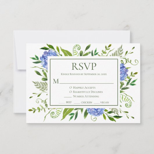 Blue Hydrangeas Wedding RSVP Kaartje (Voorkant)