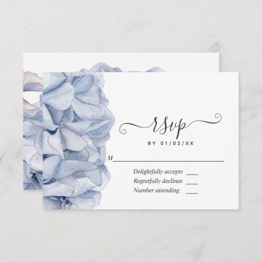 Blue Hydrangeas Wedding RSVP Kaartje (Voorkant / Achterkant)