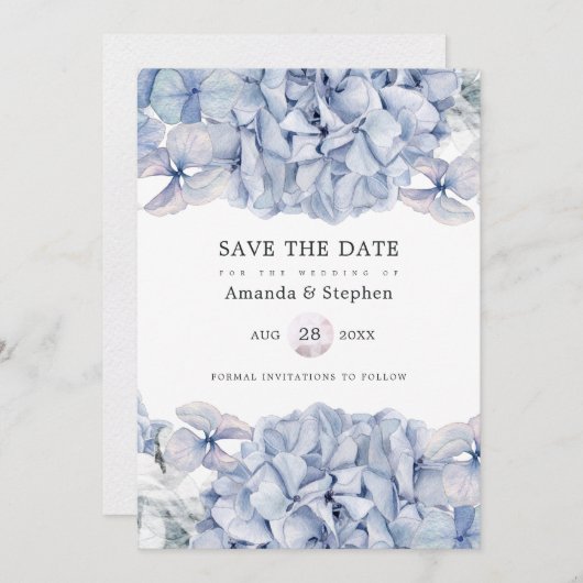 Blue Hydrangeas Wedding Save The Date (Voorkant / Achterkant)