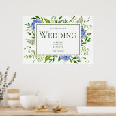Blue Hydrangeas Welkom bij ons huwelijksbord Poster (Keuken)