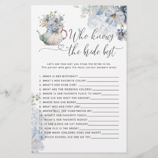 Blue Hydrangeas Wie weet de bruid beste spel (Voorkant)