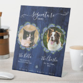 Blue Hydrangeas Wood Signature Pet Drink Reclamebord Met Voetstuk (Insitu)