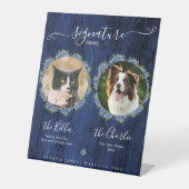 Blue Hydrangeas Wood Signature Pet Drink Reclamebord Met Voetstuk (Voorkant)