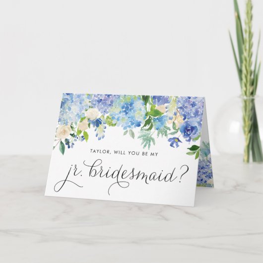 Blue Hydrangeas zal je mijn junior Bridesmaid zijn Kaart (Voorkant)