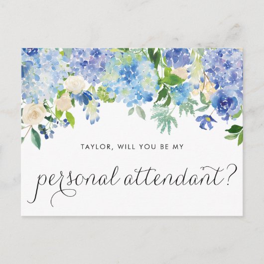Blue Hydrangeas zal mijn persoonlijke begeleider z Uitnodiging Briefkaart (Voorkant)