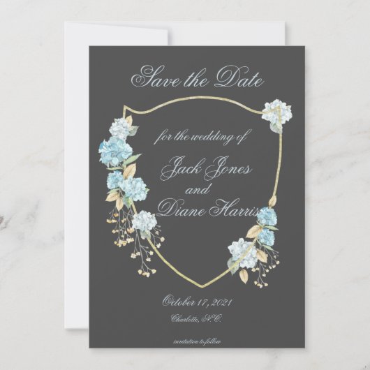 Blue Hydreanga Save the Date Aankondiging (Voorkant)