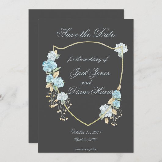 Blue Hydreanga Save the Date Aankondiging (Voorkant / Achterkant)