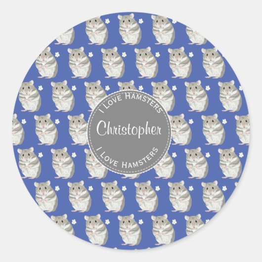 Blue I hou van Hamsters Gray Hamster Pattern Ronde Sticker (Voorkant)