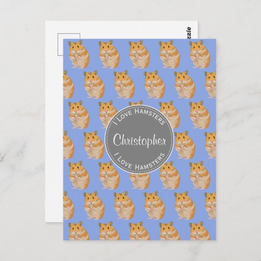 Blue I hou van Hamsters Hamster Pattern Briefkaart (Voorkant / Achterkant)