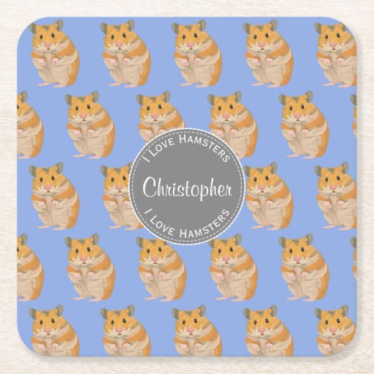 Blue I hou van Hamsters Hamster Pattern Kartonnen Onderzetters (Voorkant)