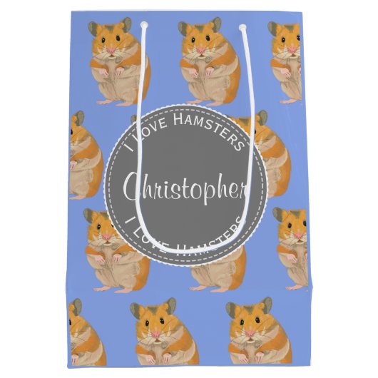 Blue I hou van Hamsters Hamster Pattern Medium Cadeauzakje (Achterkant)