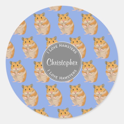 Blue I hou van Hamsters Hamster Pattern Ronde Sticker (Voorkant)