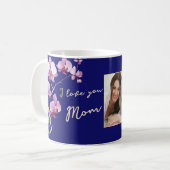 Blue I Love You Mom Floral Mother's Day Photo Koffiemok (Voorkant links)