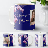Blue I Love You Mom Floral Mother's Day Photo Koffiemok