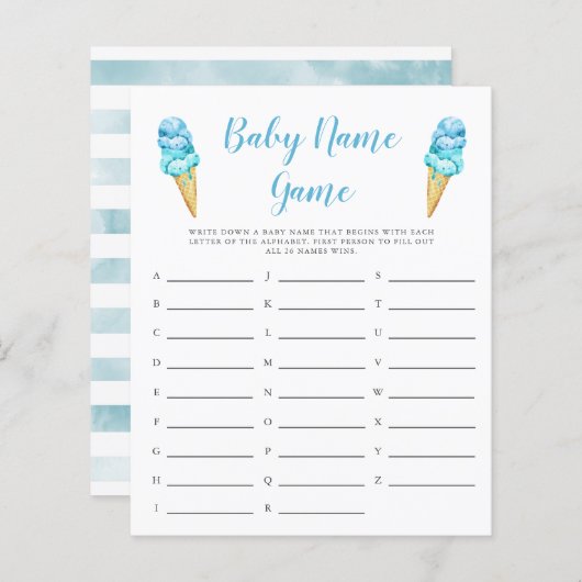 Blue Ice Cream Baby Name Shower Game (Voorkant / Achterkant)