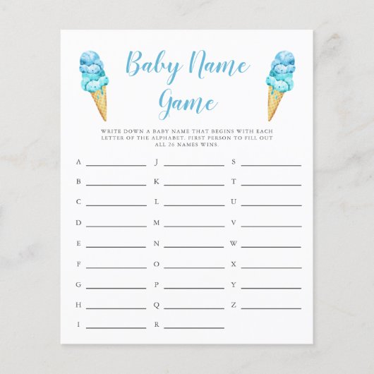 Blue Ice Cream Baby Name Shower Game (Voorkant)
