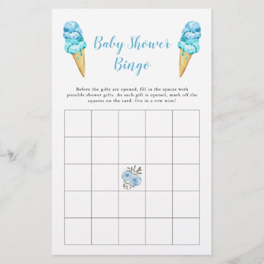 Blue Ice Cream Baby shower Bingo Game (Voorkant)