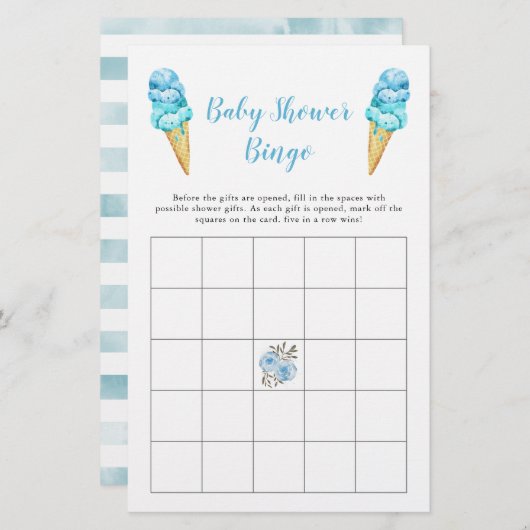 Blue Ice Cream Baby shower Bingo Game (Voorkant / Achterkant)