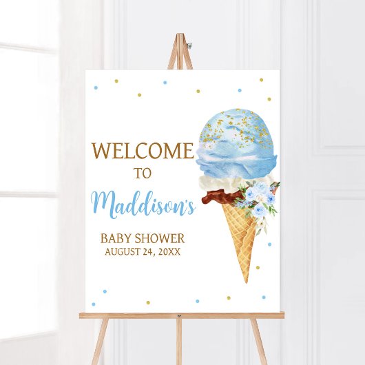 Blue Ice Cream Baby shower Welkom Poster