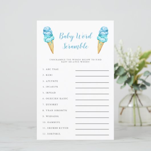 Blue Ice Cream Baby Word Scramble Game (Staand voorkant)