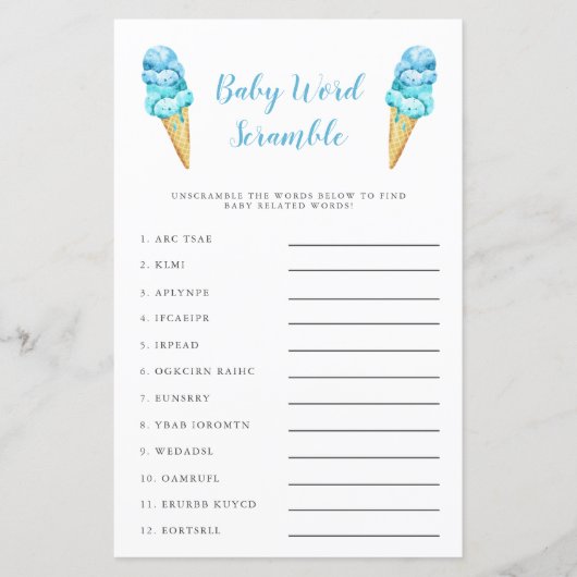 Blue Ice Cream Baby Word Scramble Game (Voorkant)