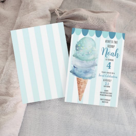 Blue Ice Cream Birthday Party - Any Age Kaart