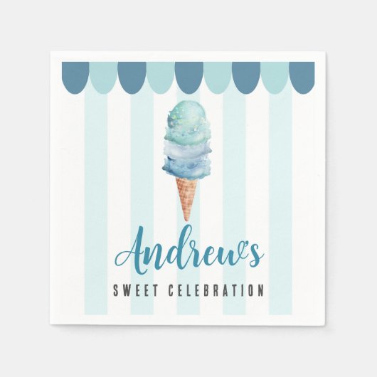 Blue Ice Cream Birthday Party Napkins Servet (Voorkant)