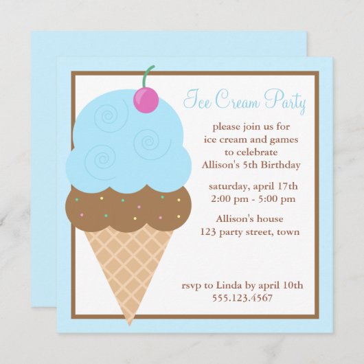 Blue Ice Cream Cone Kaart (Voorkant / Achterkant)