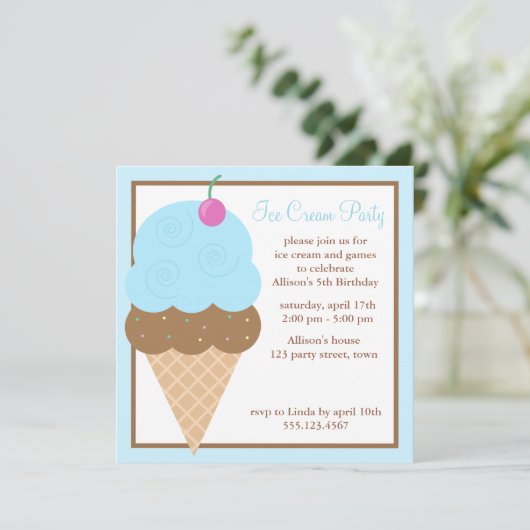 Blue Ice Cream Cone Kaart (Staand voorkant)